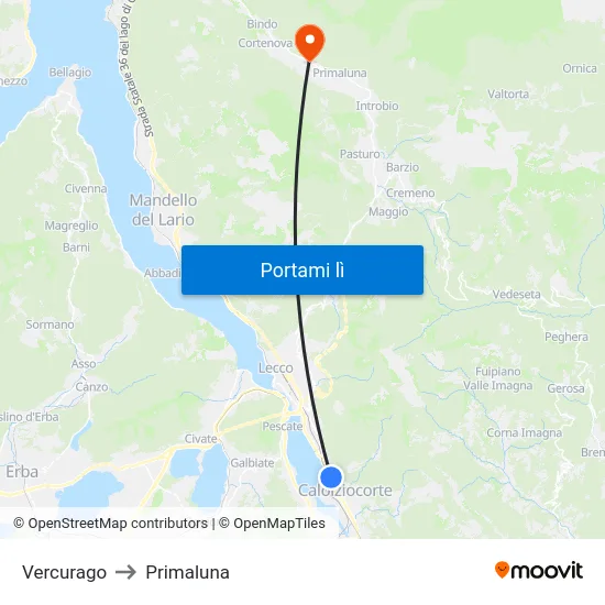 Vercurago to Primaluna map
