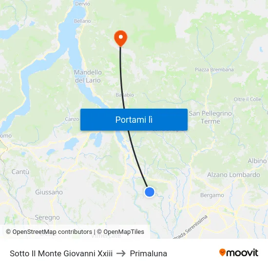 Sotto Il Monte Giovanni Xxiii to Primaluna map