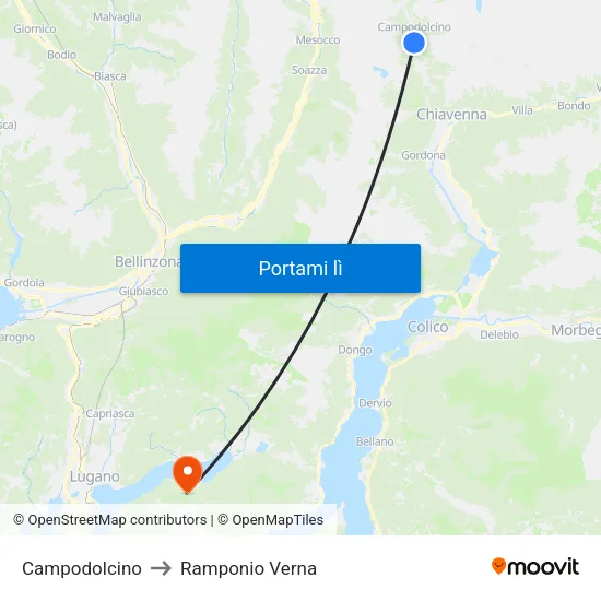 Campodolcino to Ramponio Verna map