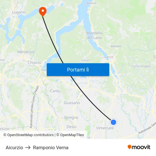 Aicurzio to Ramponio Verna map