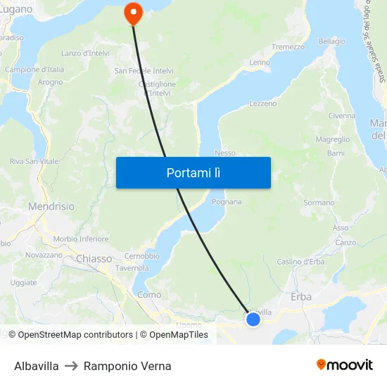 Albavilla to Ramponio Verna map