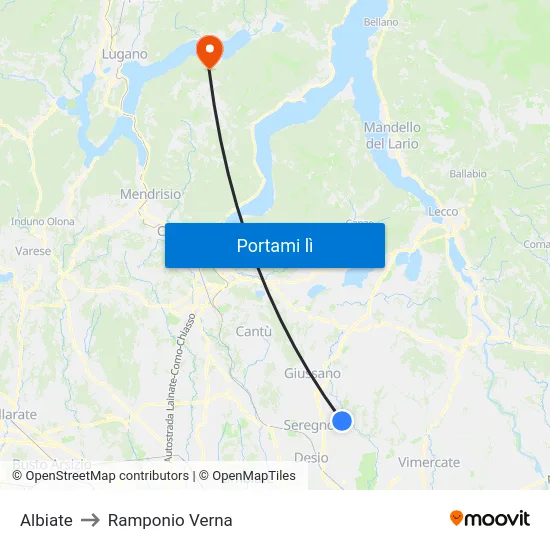 Albiate to Ramponio Verna map