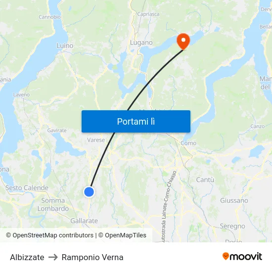 Albizzate to Ramponio Verna map