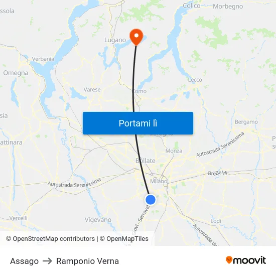 Assago to Ramponio Verna map