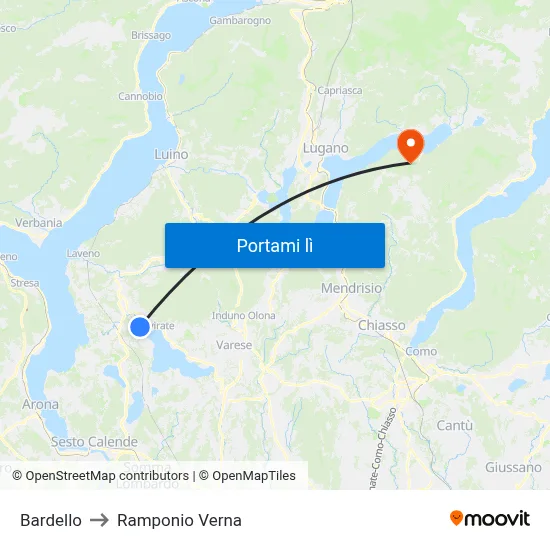 Bardello to Ramponio Verna map