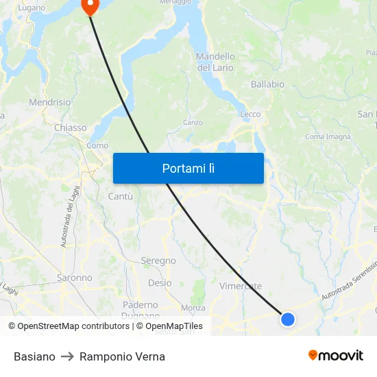 Basiano to Ramponio Verna map