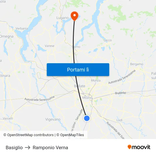 Basiglio to Ramponio Verna map