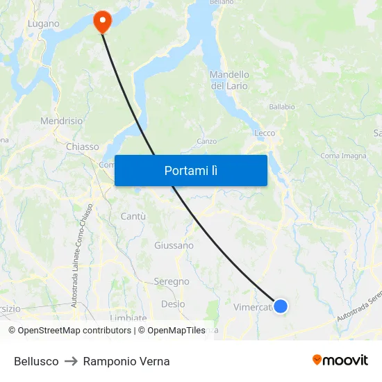 Bellusco to Ramponio Verna map