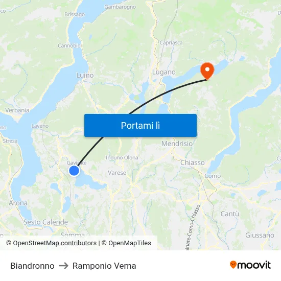 Biandronno to Ramponio Verna map