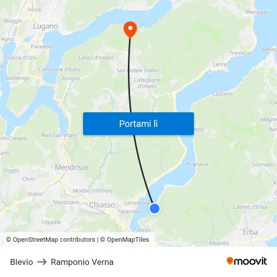 Blevio to Ramponio Verna map