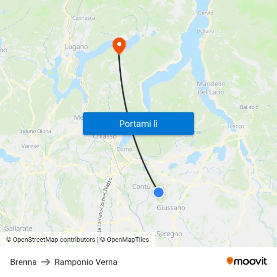 Brenna to Ramponio Verna map
