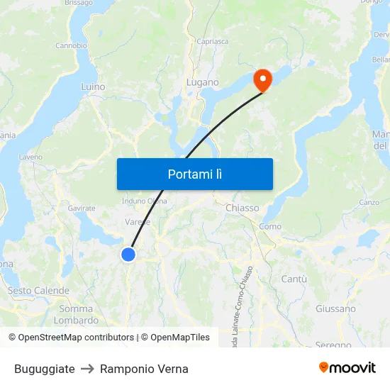 Buguggiate to Ramponio Verna map