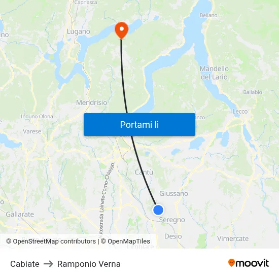 Cabiate to Ramponio Verna map
