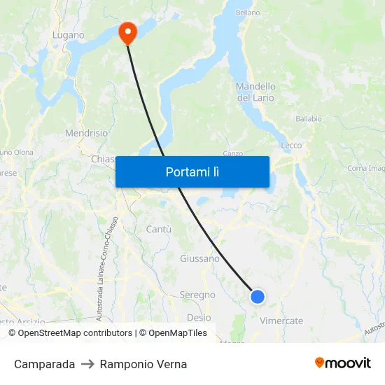 Camparada to Ramponio Verna map