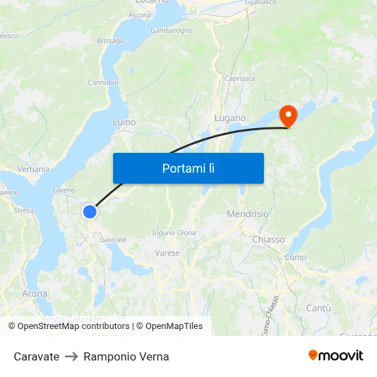 Caravate to Ramponio Verna map