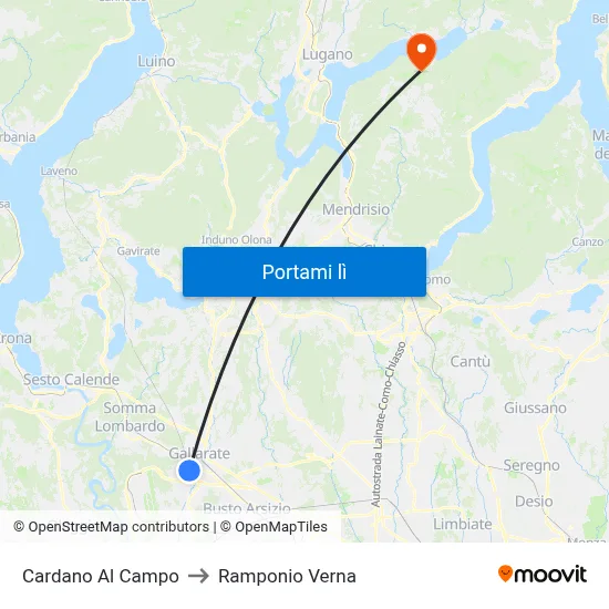 Cardano Al Campo to Ramponio Verna map