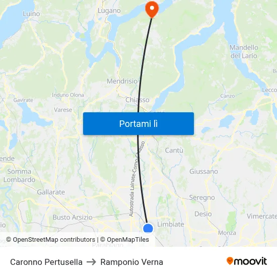 Caronno Pertusella to Ramponio Verna map