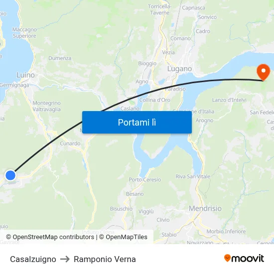 Casalzuigno to Ramponio Verna map