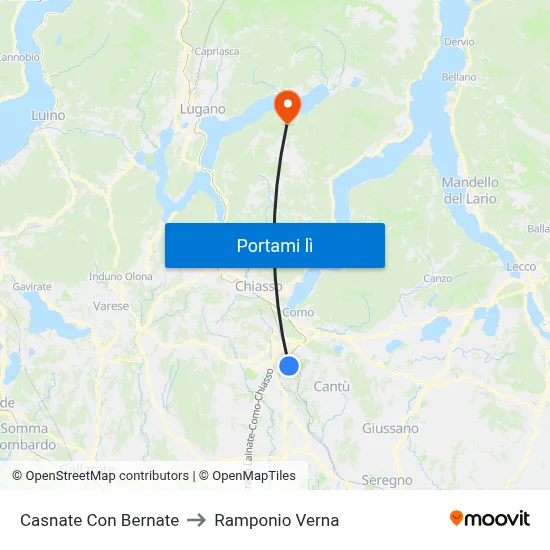 Casnate Con Bernate to Ramponio Verna map