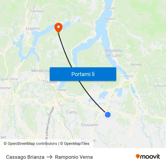 Cassago Brianza to Ramponio Verna map