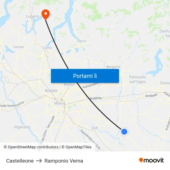 Castelleone to Ramponio Verna map