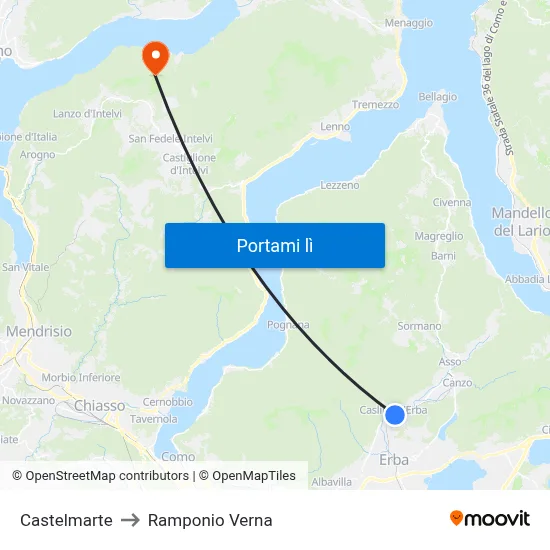 Castelmarte to Ramponio Verna map