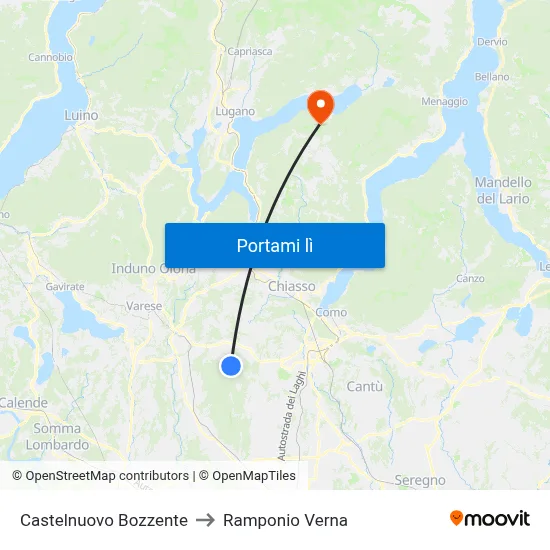 Castelnuovo Bozzente to Ramponio Verna map