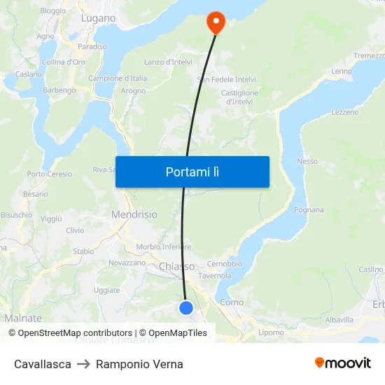 Cavallasca to Ramponio Verna map