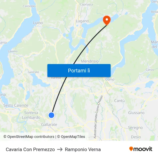 Cavaria Con Premezzo to Ramponio Verna map
