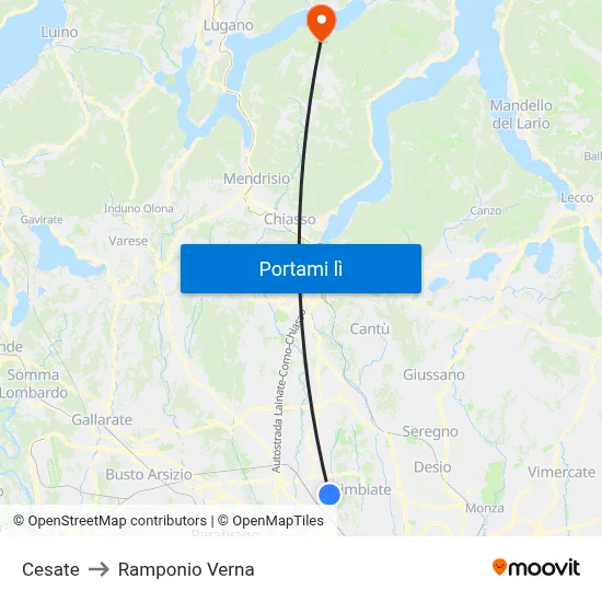 Cesate to Ramponio Verna map