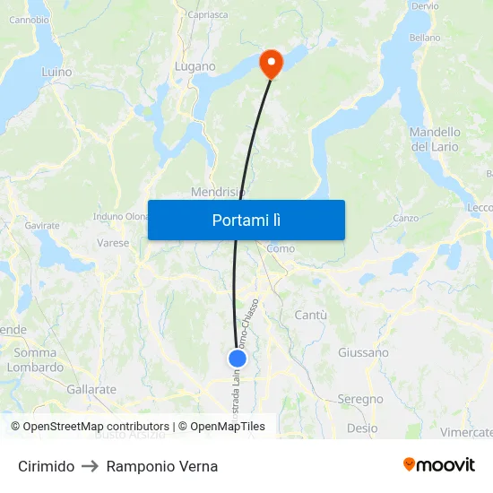 Cirimido to Ramponio Verna map