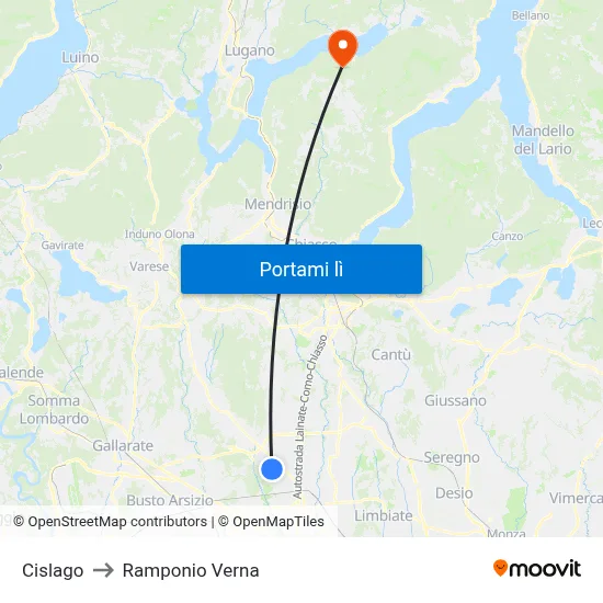 Cislago to Ramponio Verna map