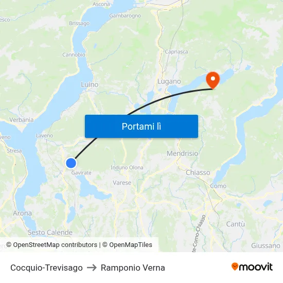 Cocquio-Trevisago to Ramponio Verna map