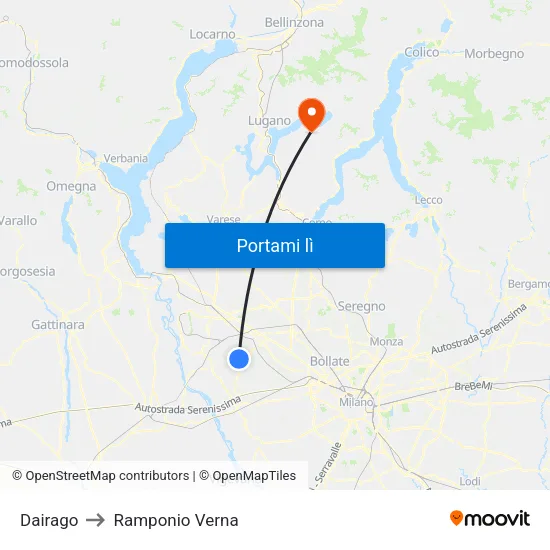 Dairago to Ramponio Verna map