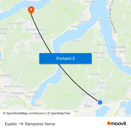Eupilio to Ramponio Verna map