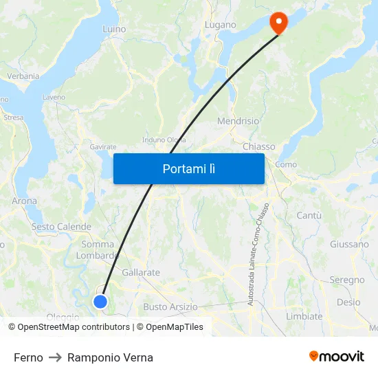 Ferno to Ramponio Verna map