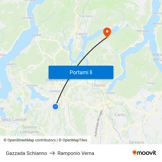Gazzada Schianno to Ramponio Verna map