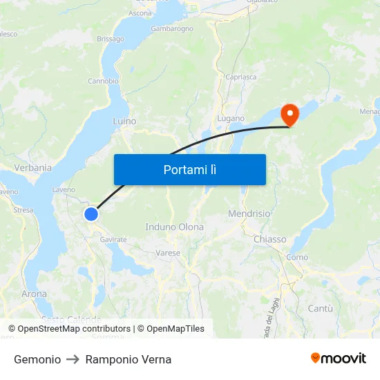 Gemonio to Ramponio Verna map