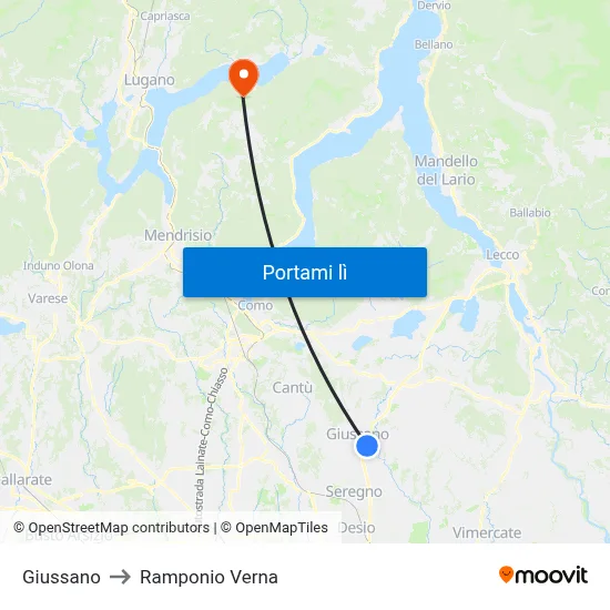 Giussano to Ramponio Verna map