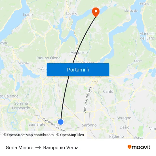 Gorla Minore to Ramponio Verna map