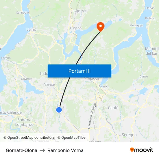 Gornate-Olona to Ramponio Verna map