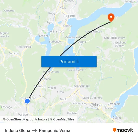 Induno Olona to Ramponio Verna map