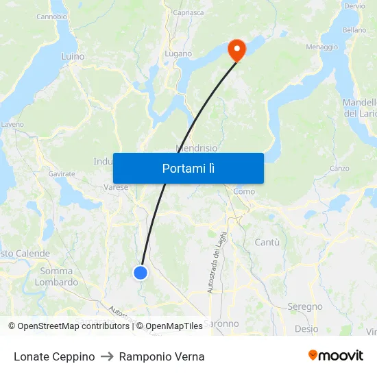 Lonate Ceppino to Ramponio Verna map