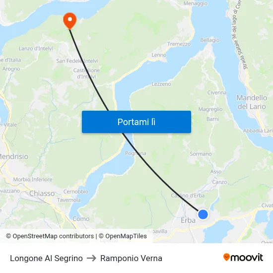 Longone Al Segrino to Ramponio Verna map