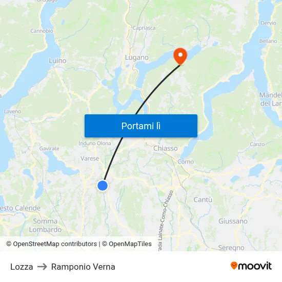 Lozza to Ramponio Verna map