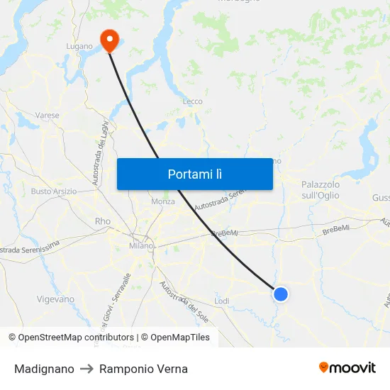 Madignano to Ramponio Verna map