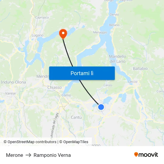 Merone to Ramponio Verna map