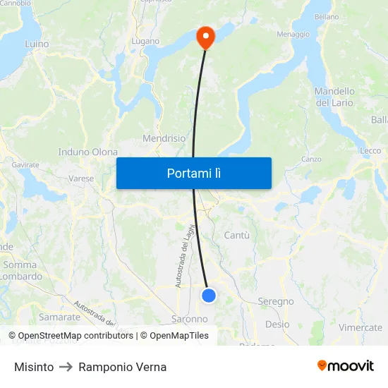 Misinto to Ramponio Verna map