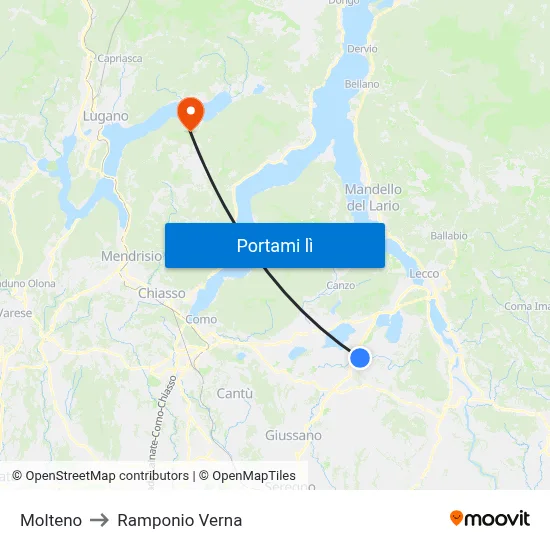 Molteno to Ramponio Verna map