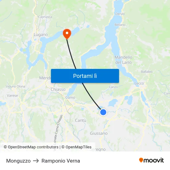 Monguzzo to Ramponio Verna map